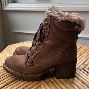 Steve Madden Comfort faux fur brown combat booties size 7